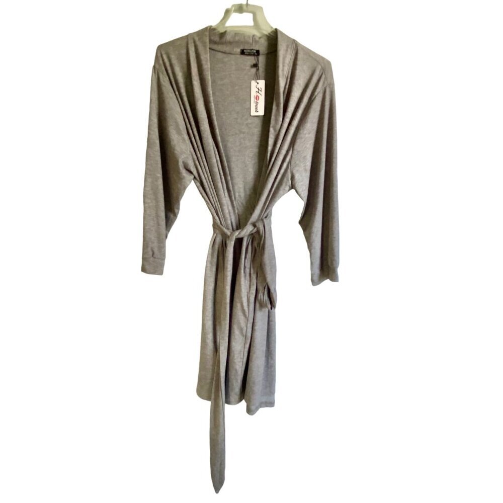 Hotouch Light Gray Robe 3/4 Sleeves Soft Fabric Belted Women's XXL NEW NWT - Picture 5 of 12